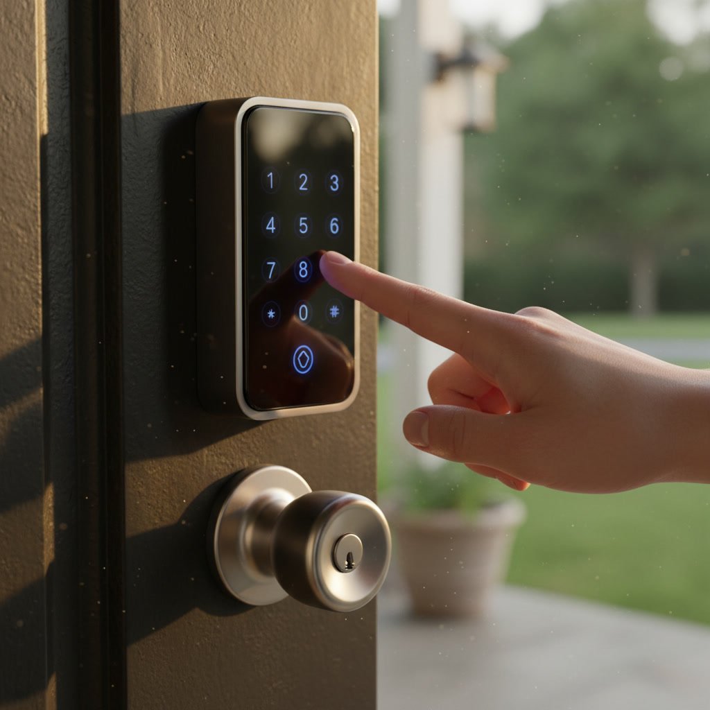 Electronic keypad lock on home door in Chesterfield County